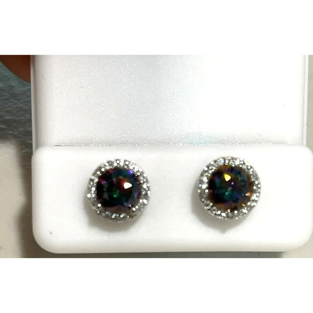Sterling Silver 6MM Mystic Topaz Stud Earrings With 1.76 CTW VVSD Color Gemstone